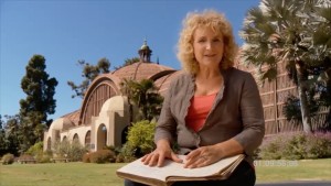 Nan reads from the handwritten ledger that tracked every plant that came into and went out of   of the Balboa Park Nursery between 1912 and 1921