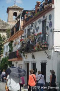 The homes in the Albayzin, Granada's old city, feature a balcony filled with potted plants